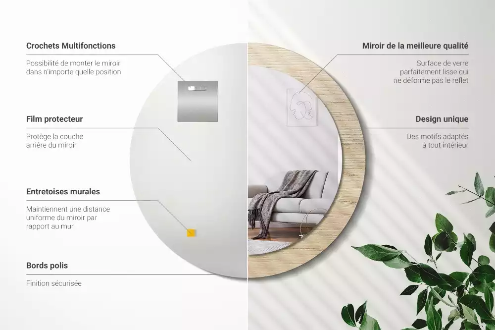 Ronde spiegel met decoratie Licht hout