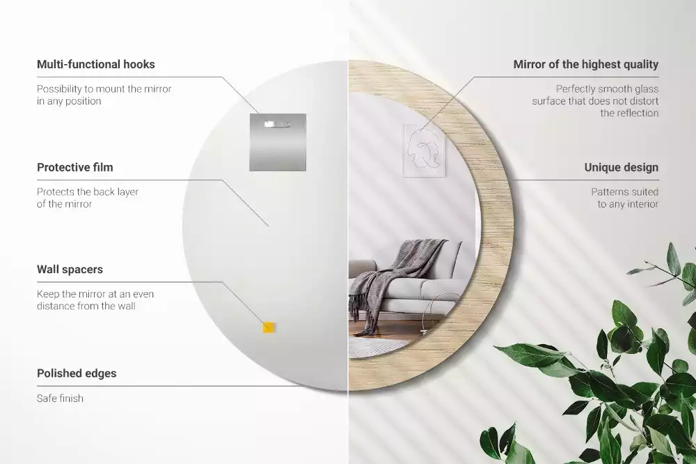 Ronde spiegel met decoratie Licht hout