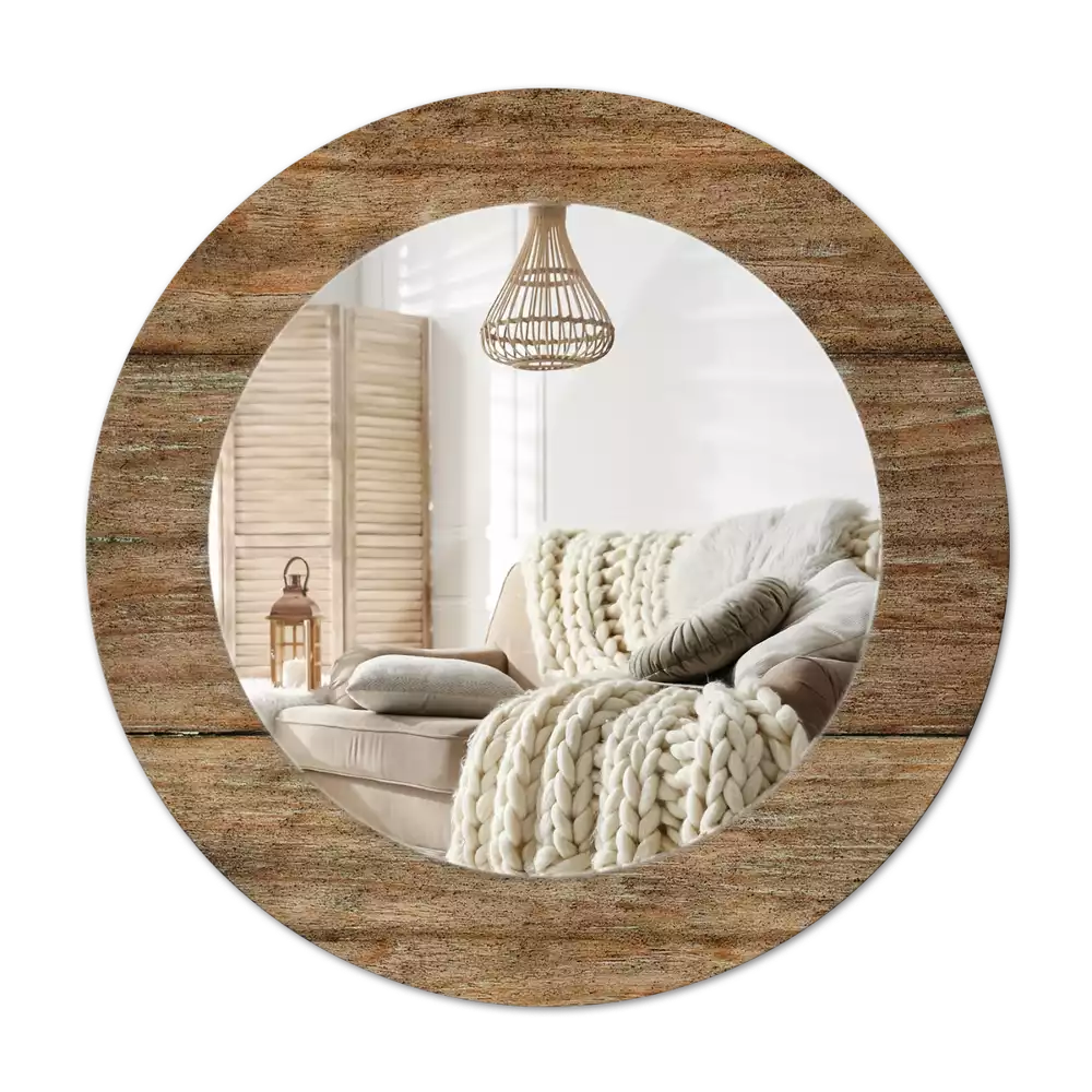 Ronde spiegel met bedrukte lijst Oud hout