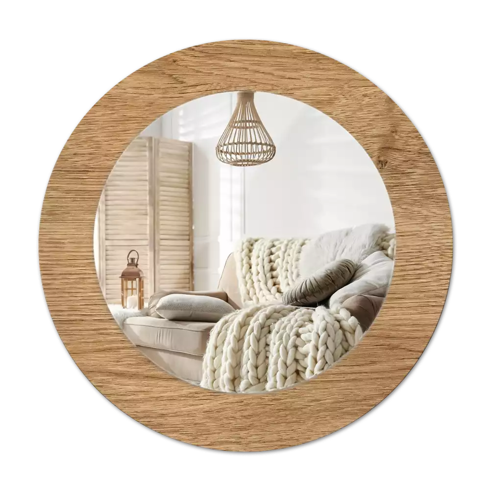 Ronde spiegel met decoratie Houtstructuur