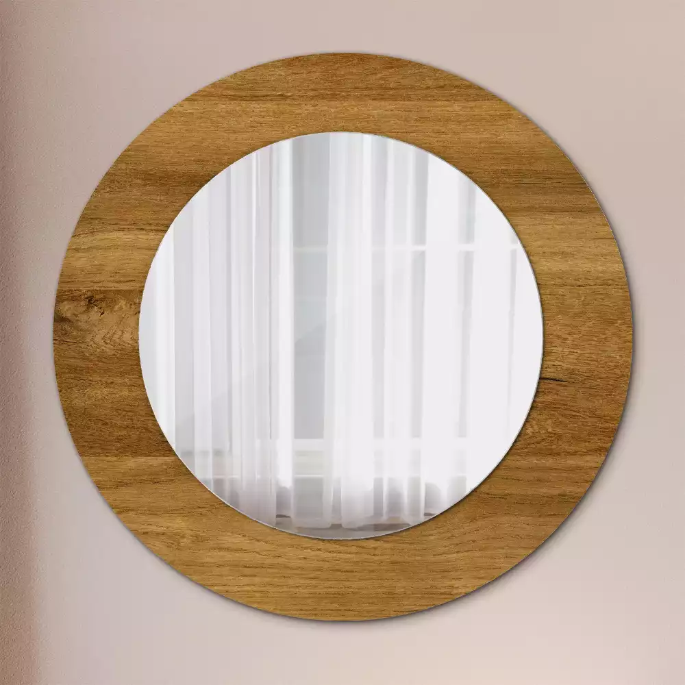 Bedrukte ronde spiegel Rustiek Eiken