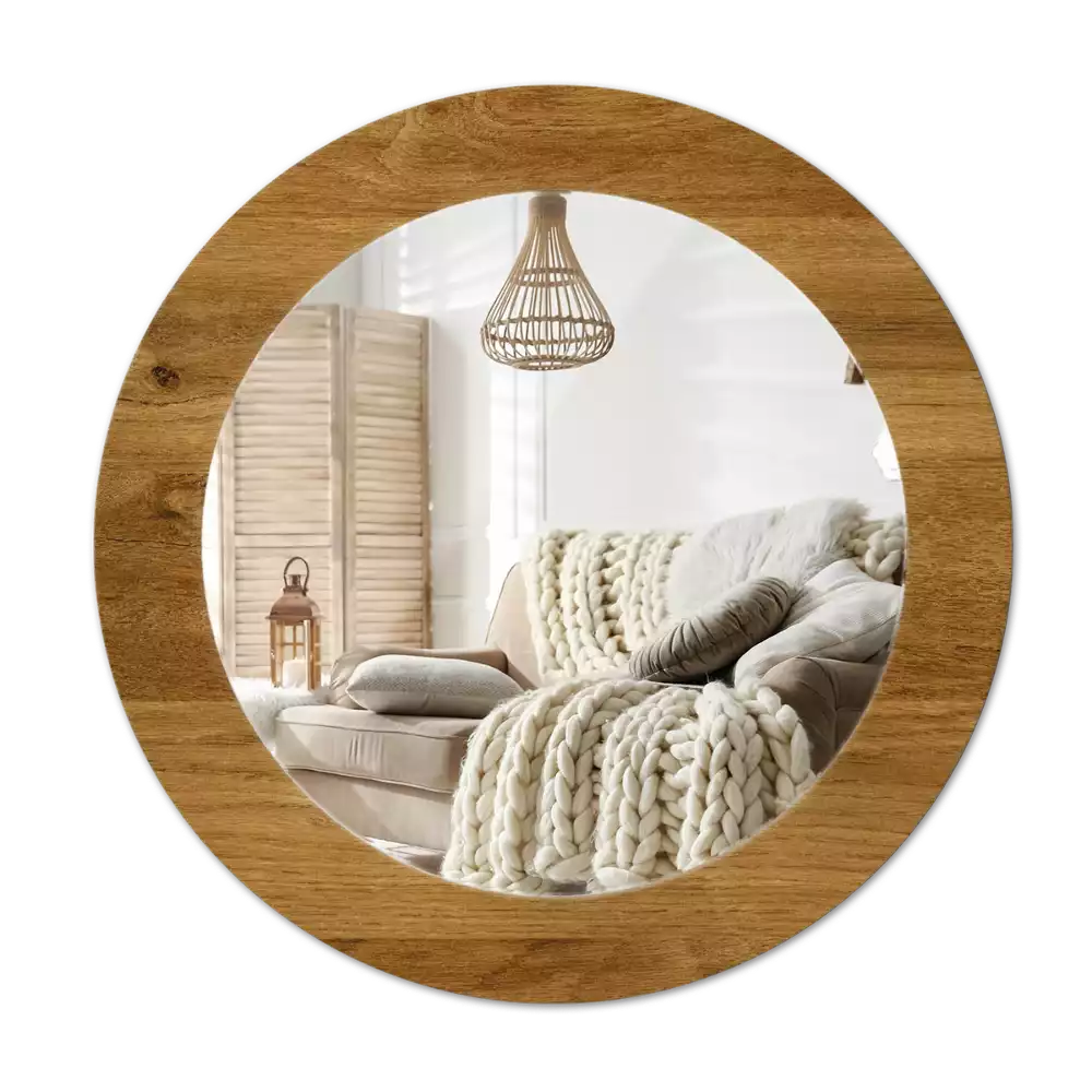 Bedrukte ronde spiegel Rustiek Eiken