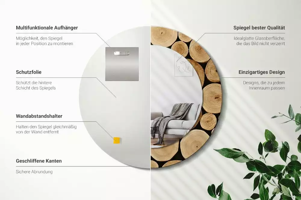 Bedrukte ronde spiegel Houtblokken