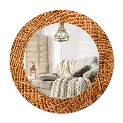 Ronde spiegel met bedrukte lijst Eikenhout