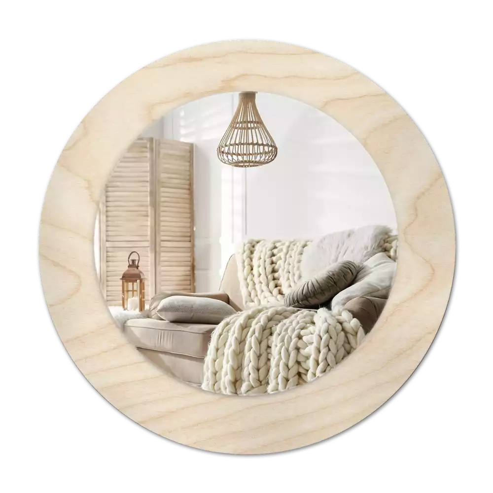 Ronde spiegel met decoratie Licht hout