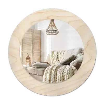 Ronde spiegel met decoratie Licht hout
