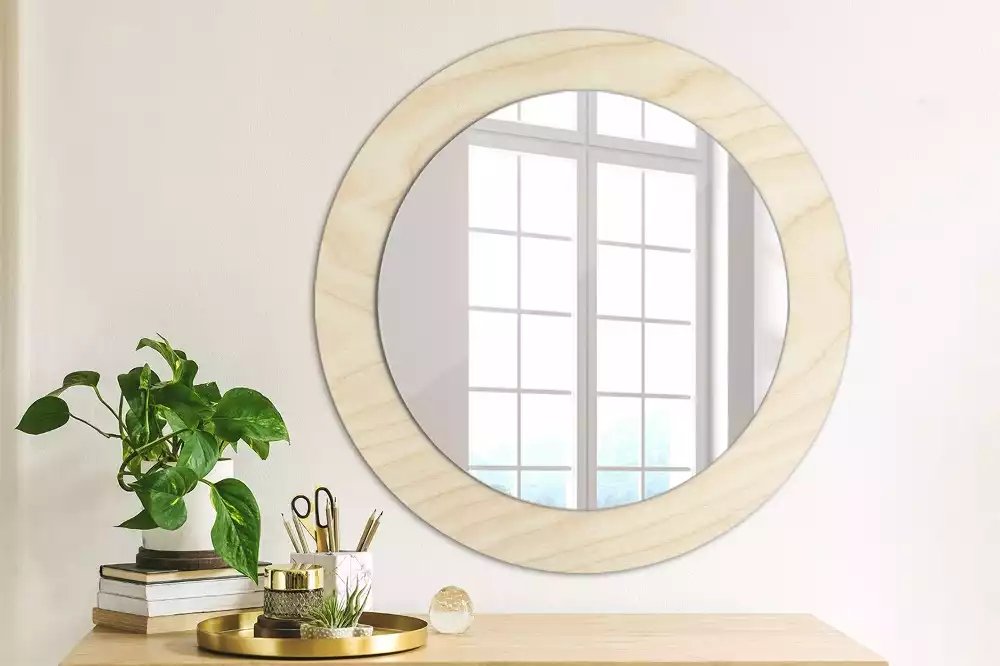 Ronde spiegel met decoratie Licht hout