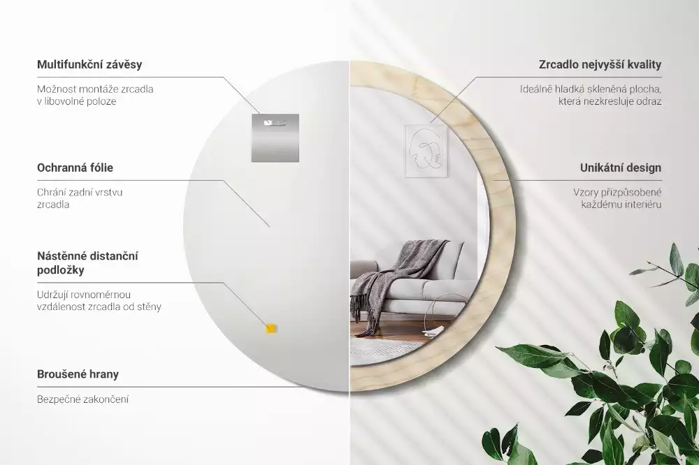 Ronde spiegel met decoratie Licht hout