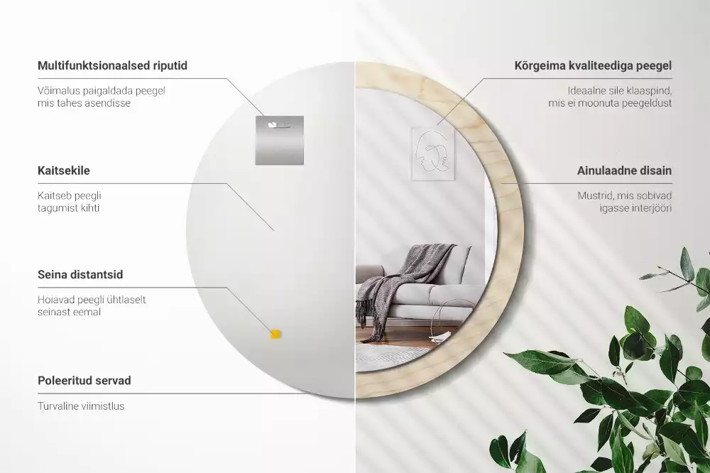 Ronde spiegel met decoratie Licht hout