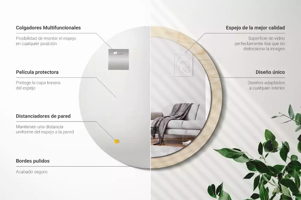 Ronde spiegel met decoratie Licht hout