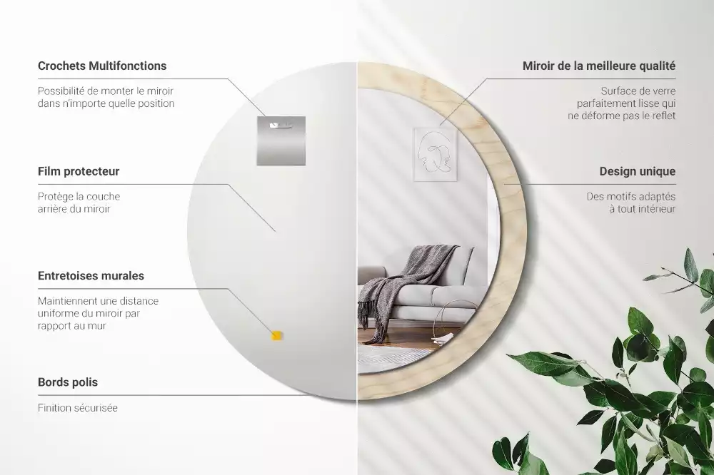 Ronde spiegel met decoratie Licht hout