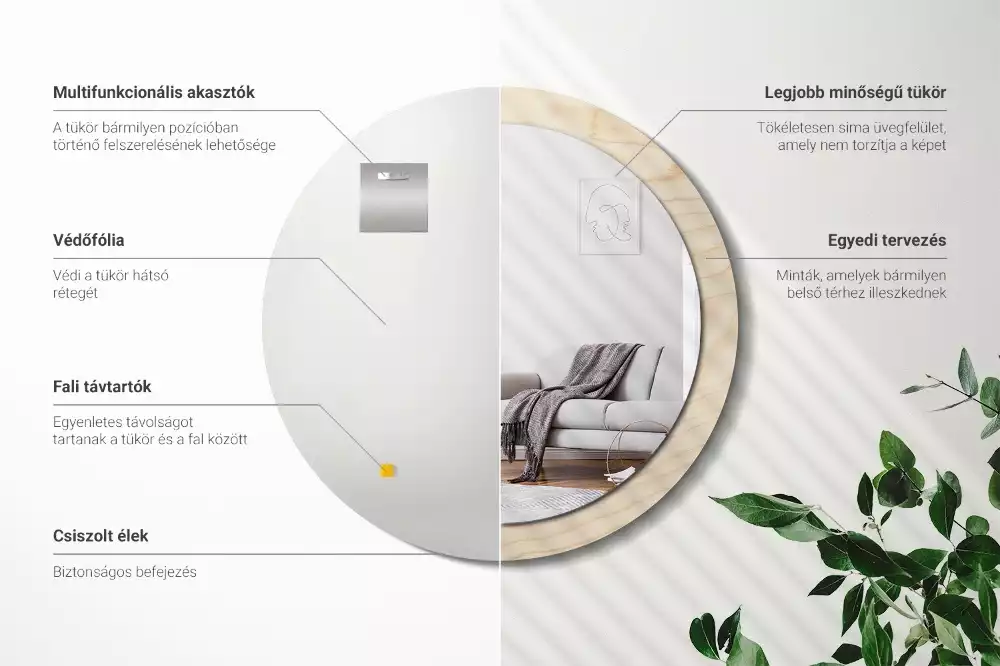 Ronde spiegel met decoratie Licht hout