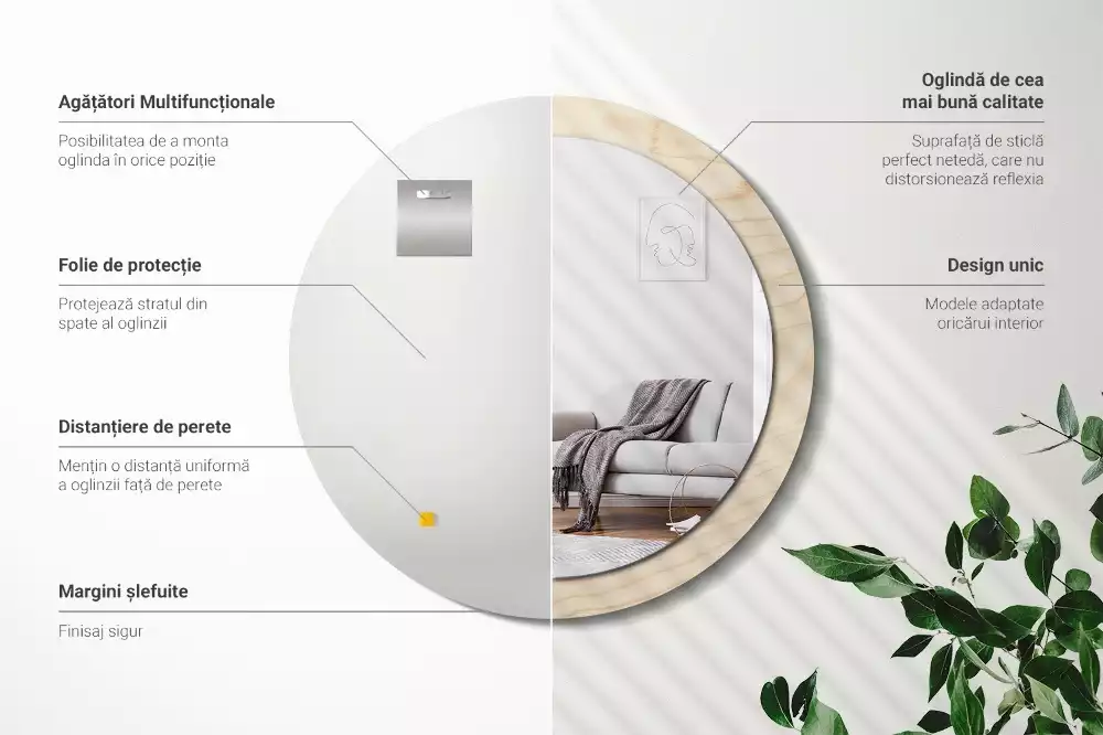 Ronde spiegel met decoratie Licht hout