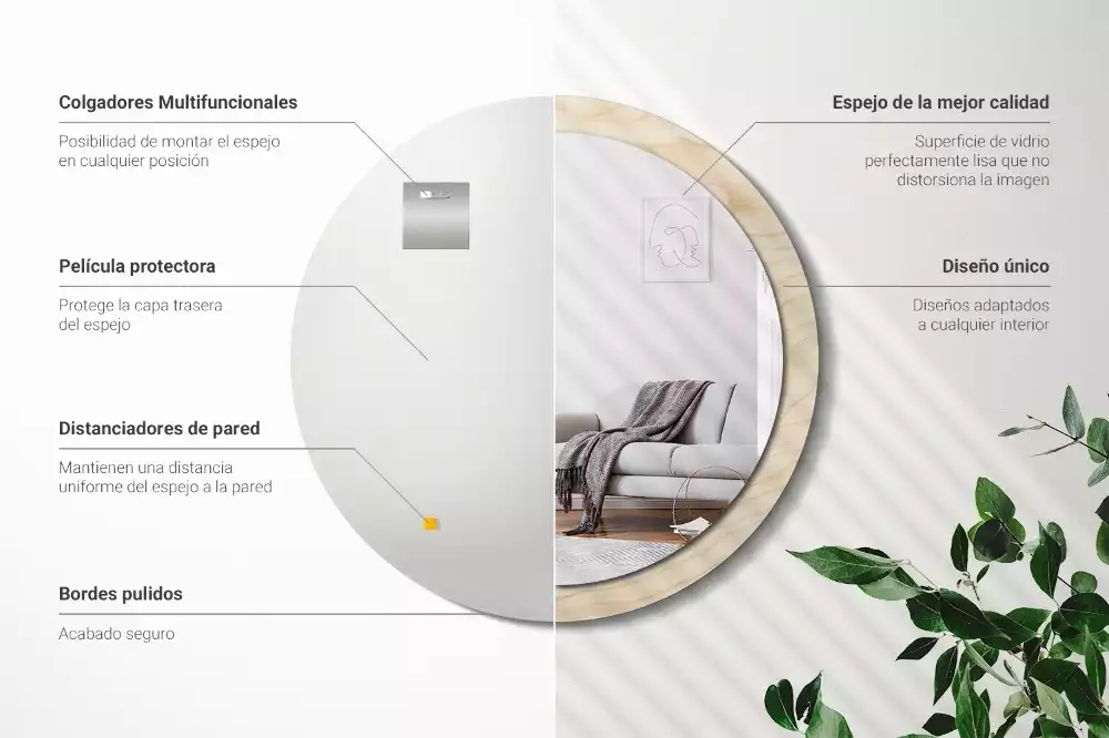 Ronde spiegel met decoratie Licht hout