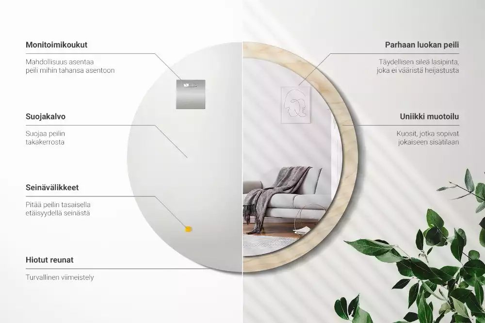 Ronde spiegel met decoratie Licht hout