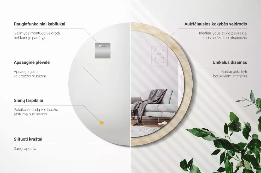 Ronde spiegel met decoratie Licht hout