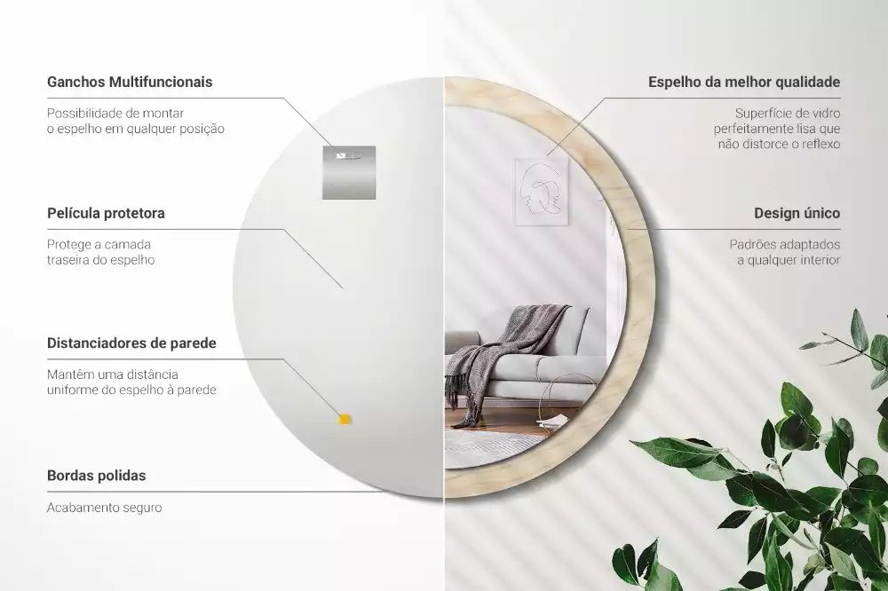 Ronde spiegel met decoratie Licht hout