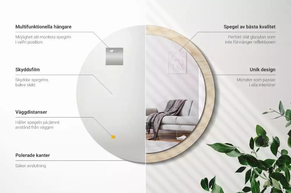 Ronde spiegel met decoratie Licht hout