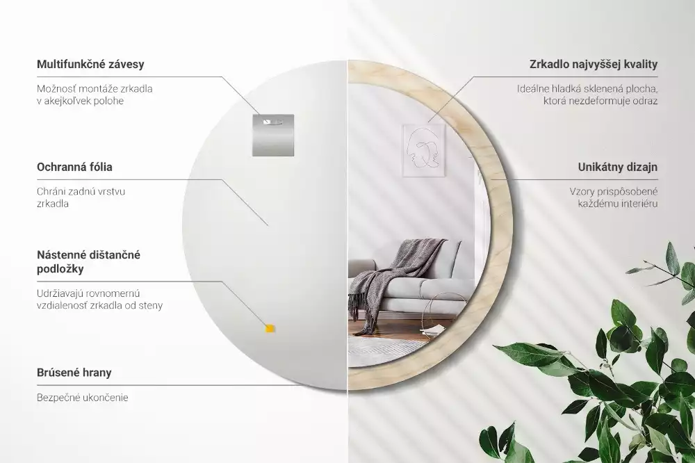 Ronde spiegel met decoratie Licht hout