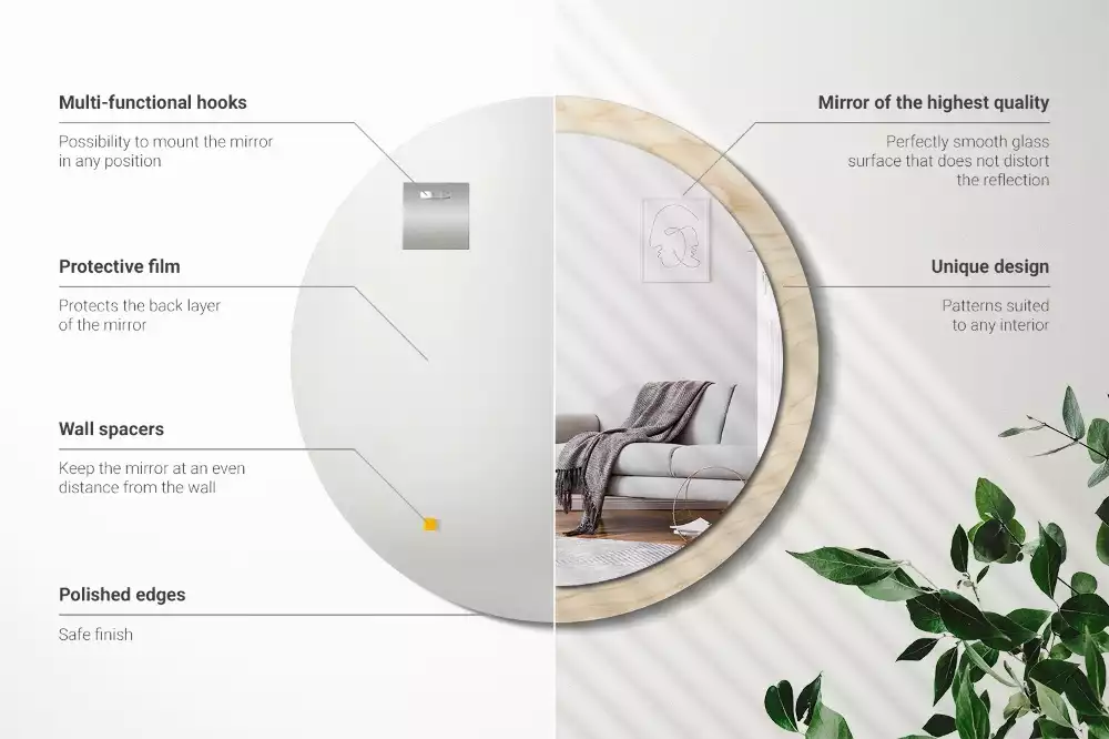 Ronde spiegel met decoratie Licht hout