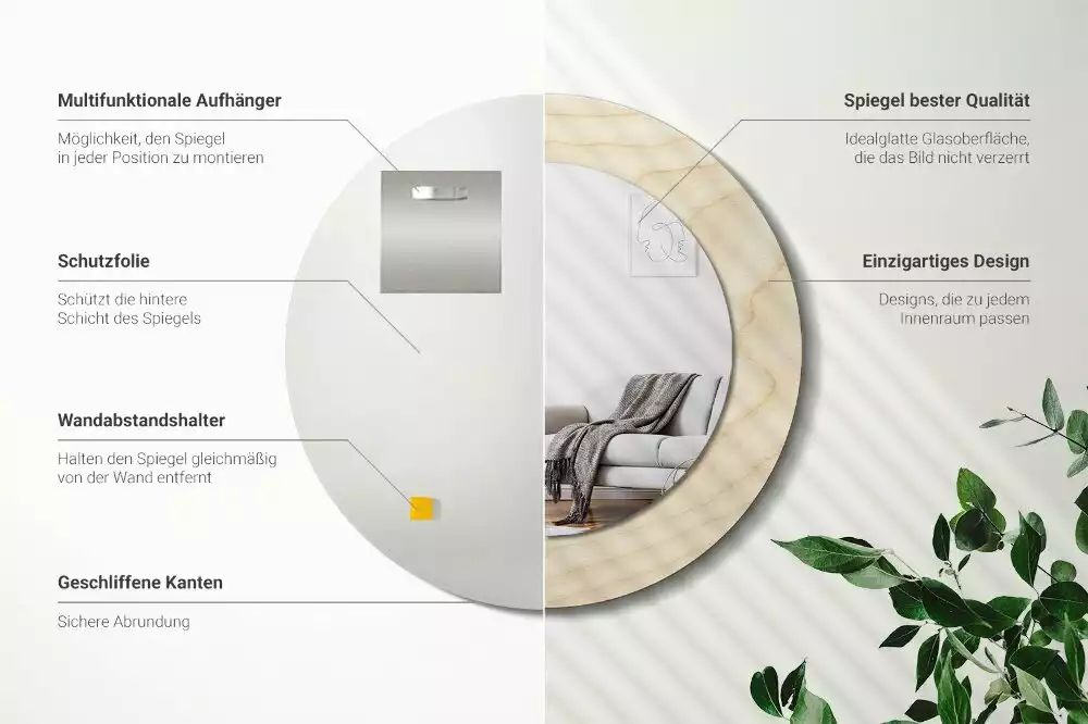 Ronde spiegel met decoratie Licht hout