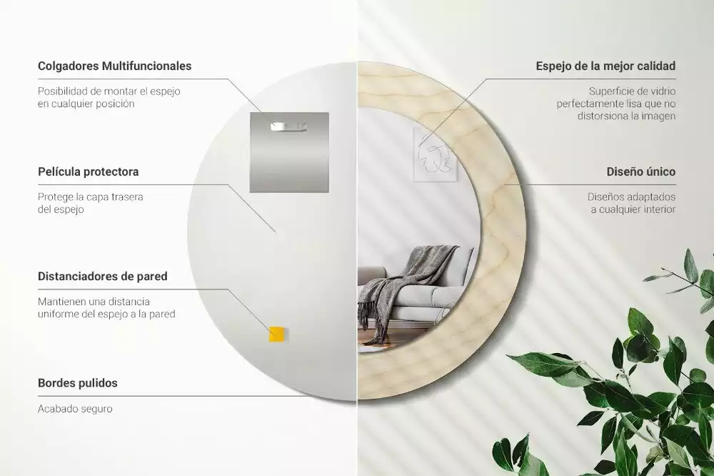 Ronde spiegel met decoratie Licht hout