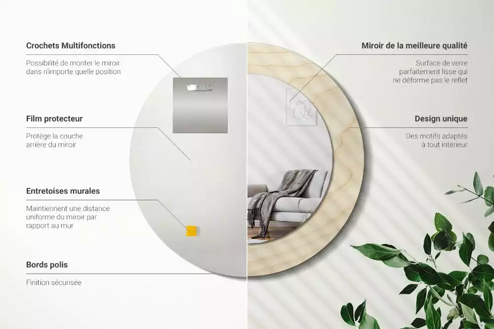 Ronde spiegel met decoratie Licht hout