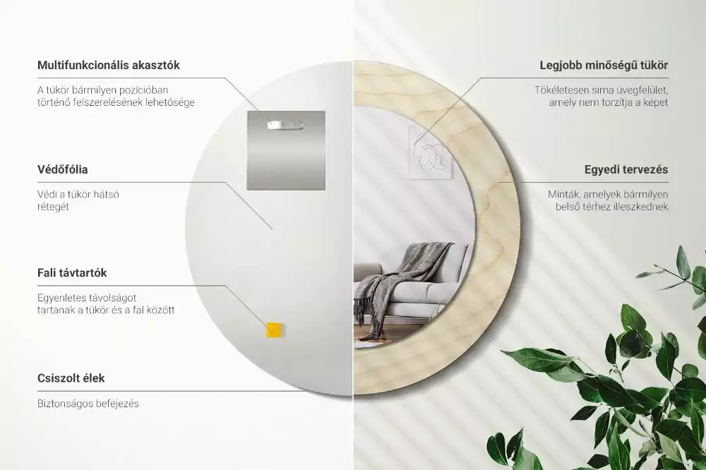 Ronde spiegel met decoratie Licht hout