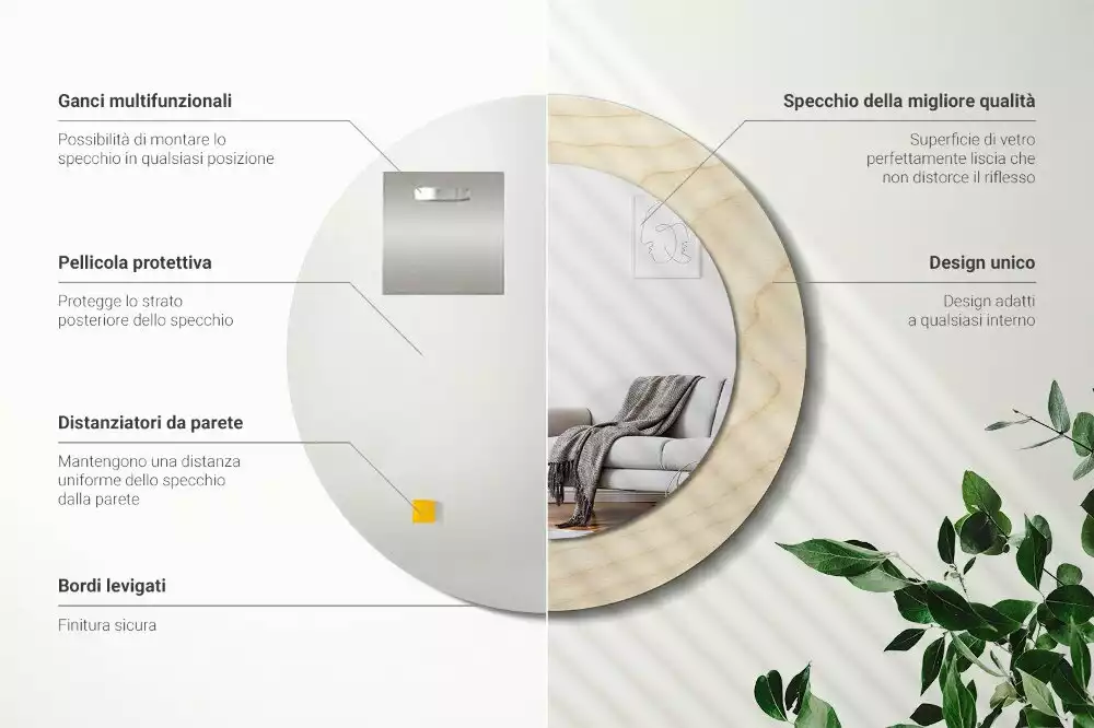 Ronde spiegel met decoratie Licht hout