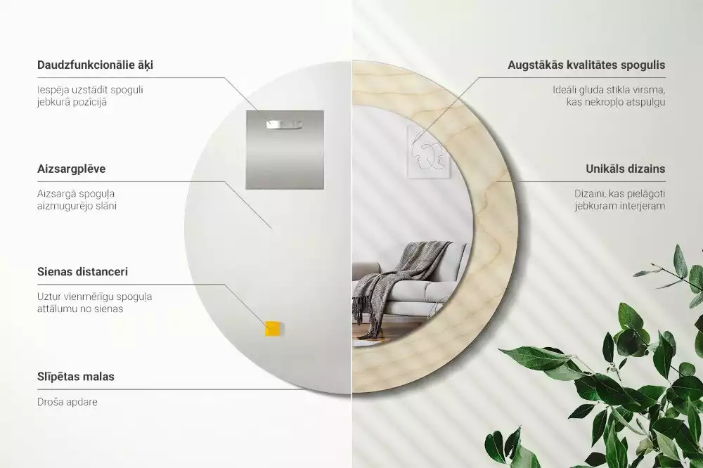 Ronde spiegel met decoratie Licht hout