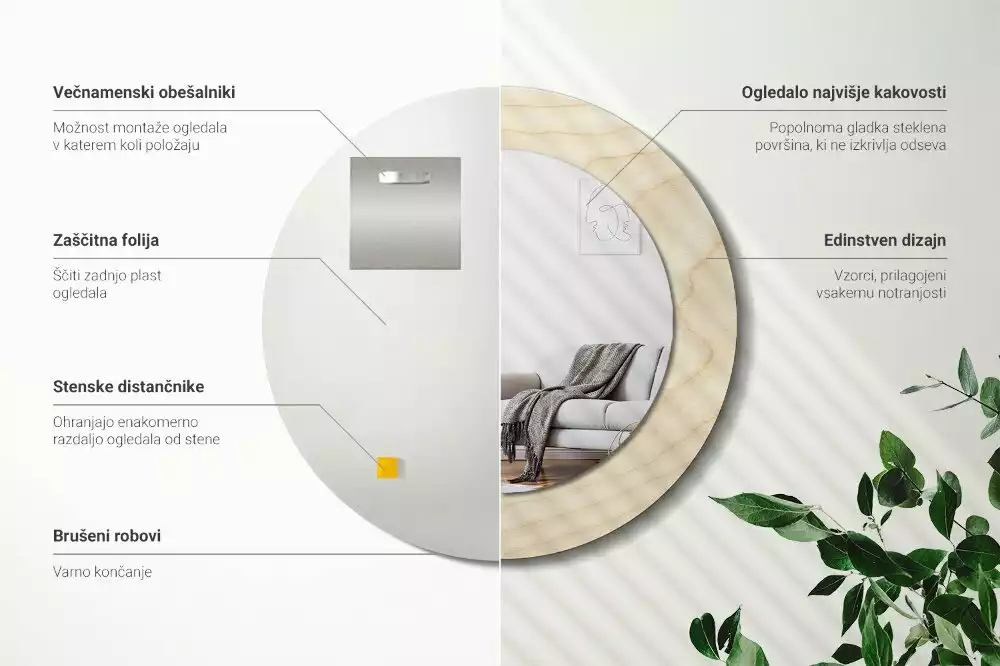 Ronde spiegel met decoratie Licht hout