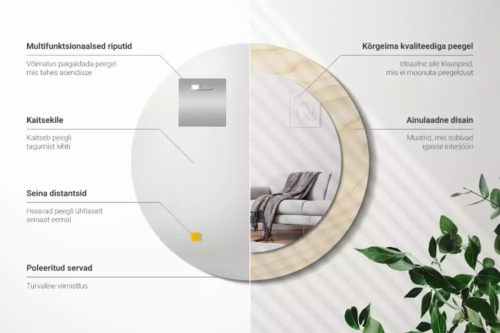 Ronde spiegel met decoratie Licht hout