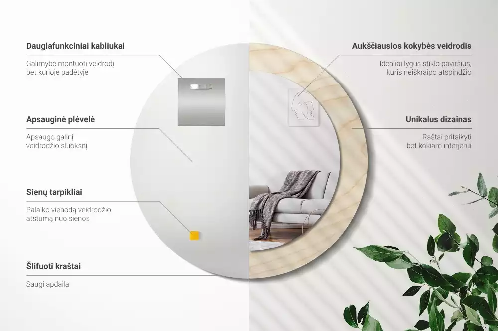 Ronde spiegel met decoratie Licht hout