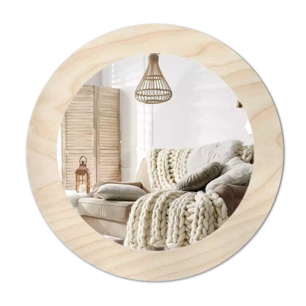 Ronde spiegel met decoratie Licht hout