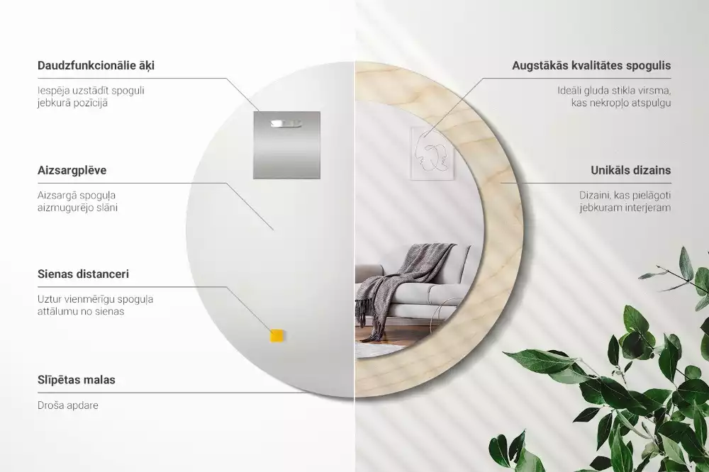 Ronde spiegel met decoratie Licht hout