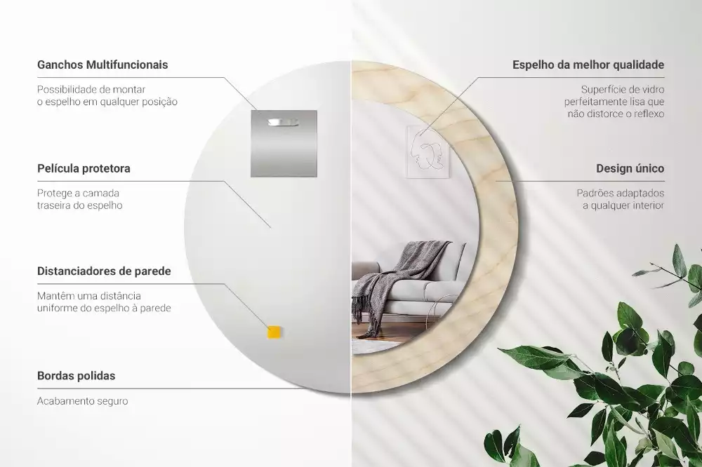 Ronde spiegel met decoratie Licht hout