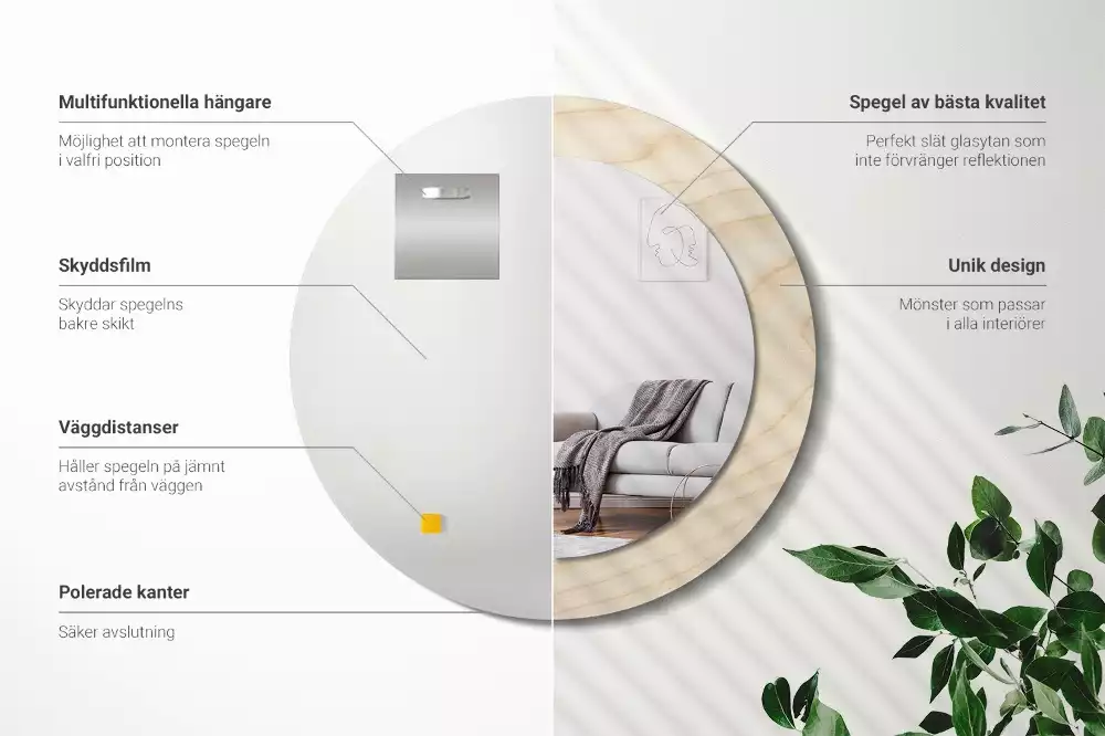 Ronde spiegel met decoratie Licht hout