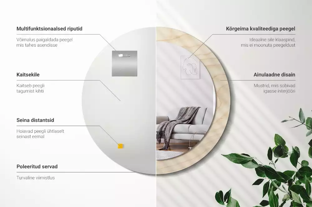 Ronde spiegel met decoratie Licht hout