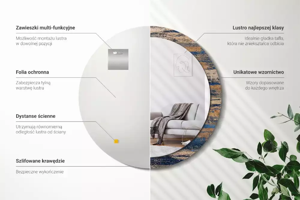 Bedrukte ronde spiegel Abstract Hout