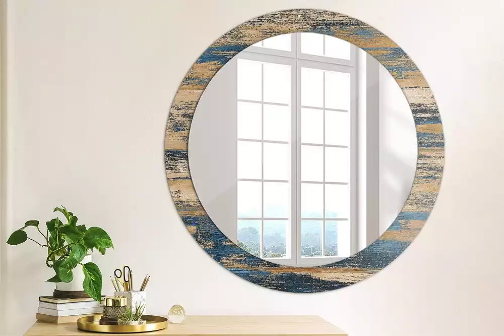 Bedrukte ronde spiegel Abstract Hout