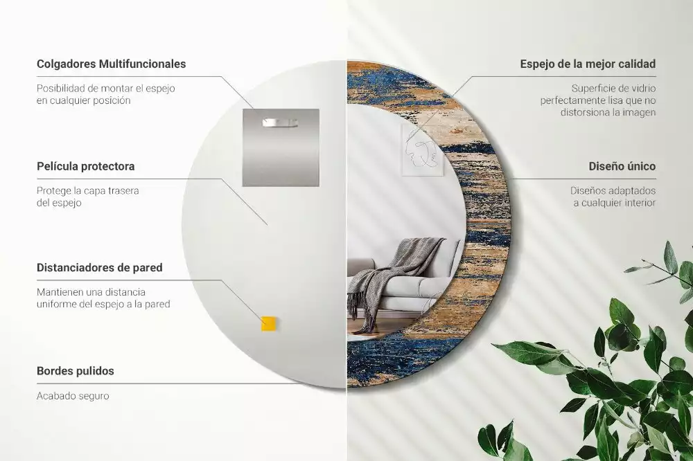 Bedrukte ronde spiegel Abstract Hout