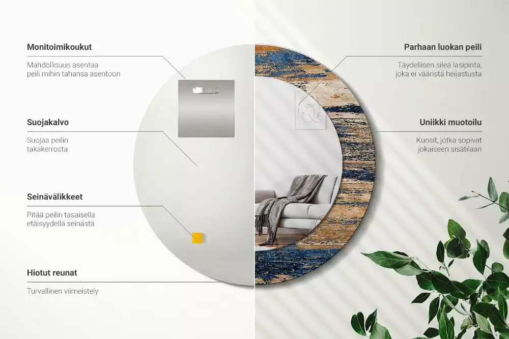 Bedrukte ronde spiegel Abstract Hout