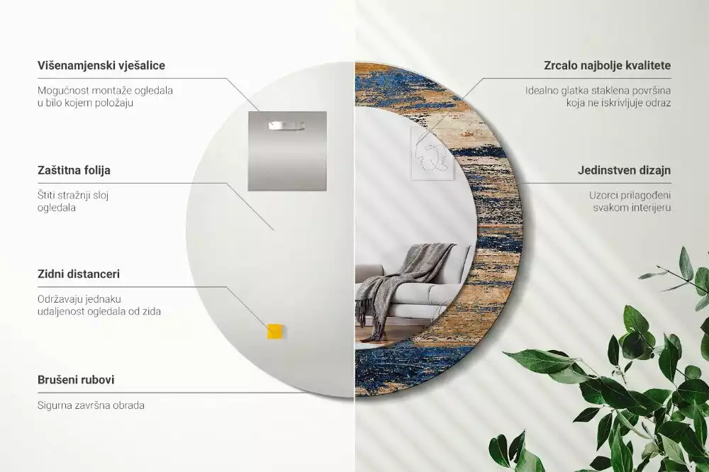 Bedrukte ronde spiegel Abstract Hout