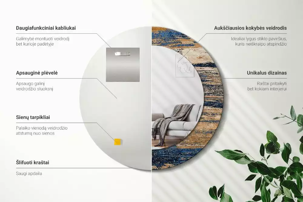 Bedrukte ronde spiegel Abstract Hout