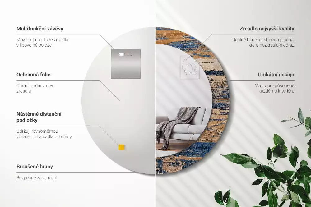 Bedrukte ronde spiegel Abstract Hout