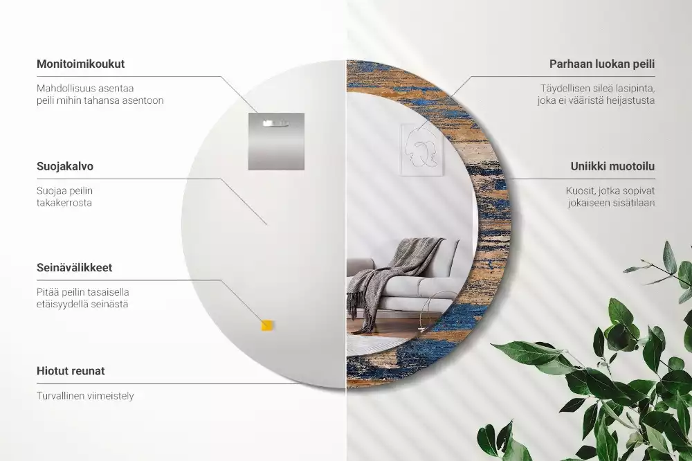 Bedrukte ronde spiegel Abstract Hout