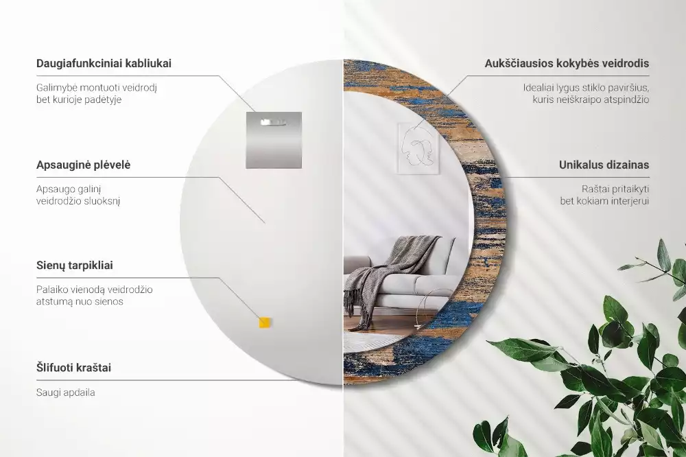 Bedrukte ronde spiegel Abstract Hout