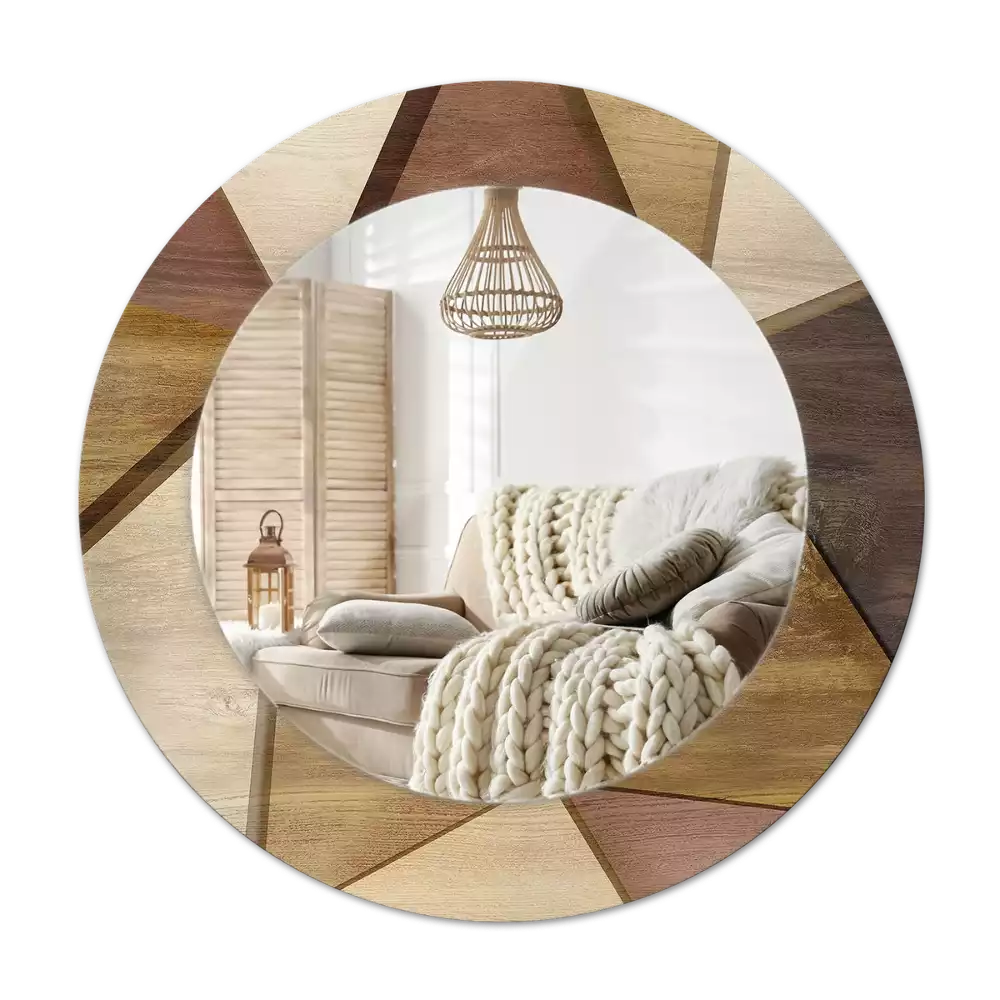 Bedrukte ronde spiegel Geometrisch hout 3D