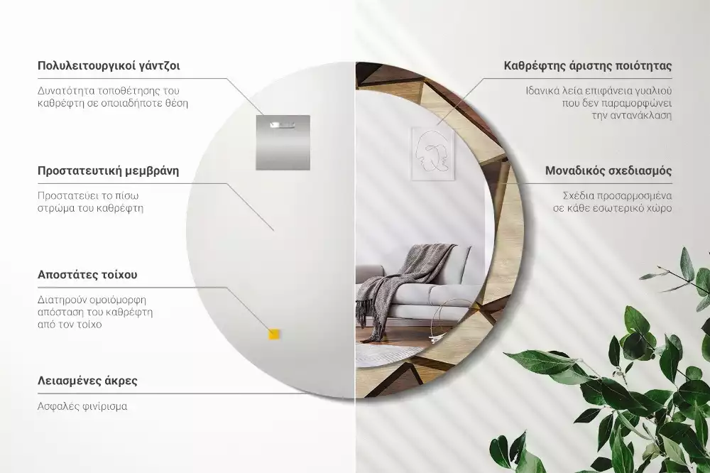 Bedrukte ronde spiegel Geometrisch hout 3D