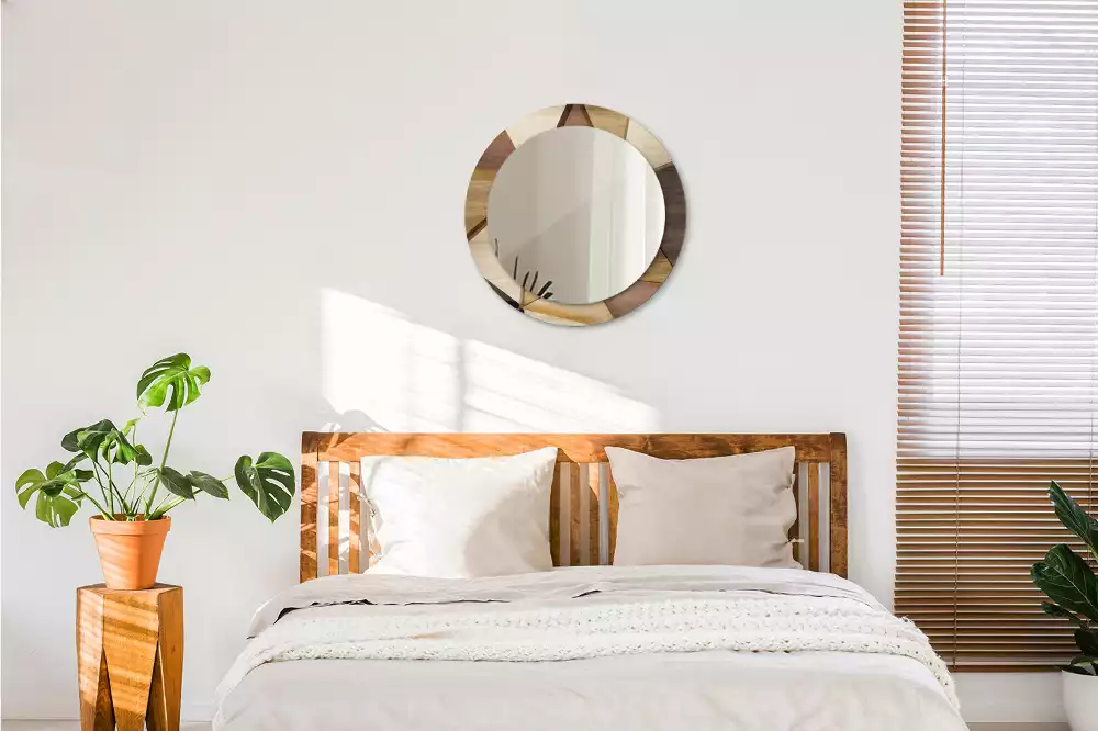 Bedrukte ronde spiegel Geometrisch hout 3D